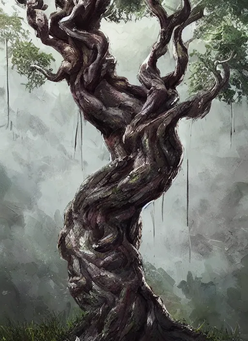 Image similar to a tree in the shape of a man’s face, his dreaded hair is the limbs and roots, epic painting, artstationHD