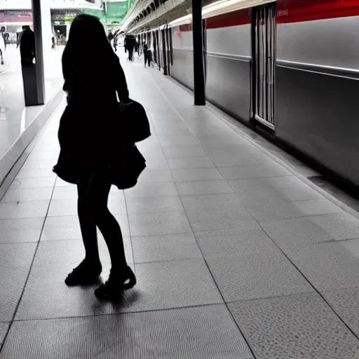 Prompt: mi amantes escondida en las sombras mientras voy en el metro