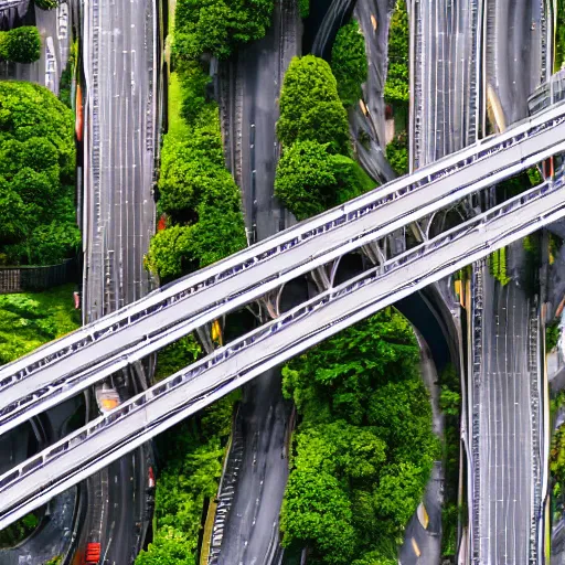Prompt: overhead photo of an elevated highway in tokyo