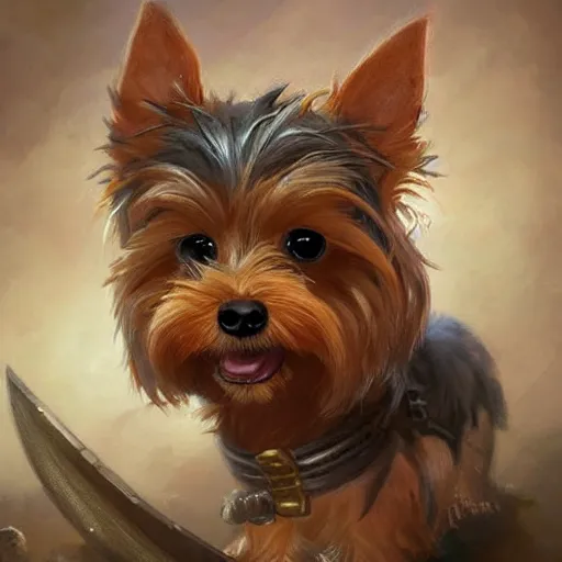 Prompt: cute little anthropomorphic Yorkie [thing], Yorkshire Terrier, tiny, small, short, cute and adorable, pretty, beautiful, DnD character art portrait, matte fantasy painting, DeviantArt Artstation, by Jason Felix by Steve Argyle by Tyler Jacobson by Peter Mohrbacher, cinema