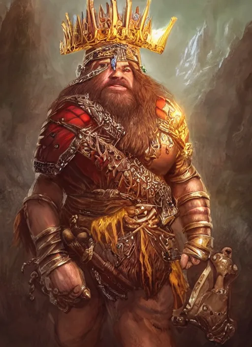 Image similar to dwarven queen wearing a crown, ultra detailed fantasy, dndbeyond, bright, colourful, realistic, dnd character portrait, full body, pathfinder, pinterest, art by ralph horsley, dnd, rpg, lotr game design fanart by concept art, behance hd, artstation, deviantart, hdr render in unreal engine 5