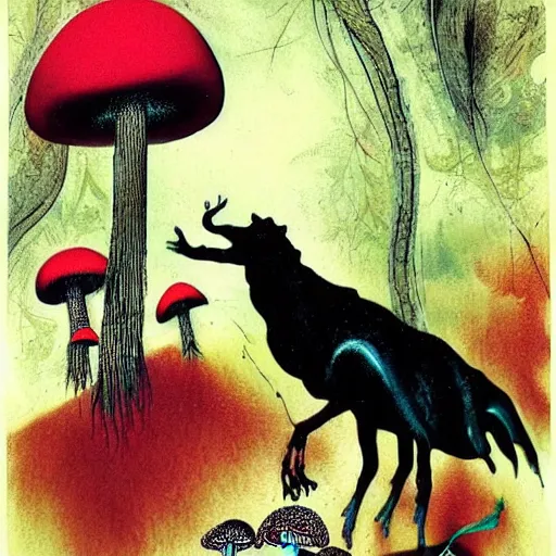 Image similar to psychedelic mushrooms psilocybin dream, by dave mckean