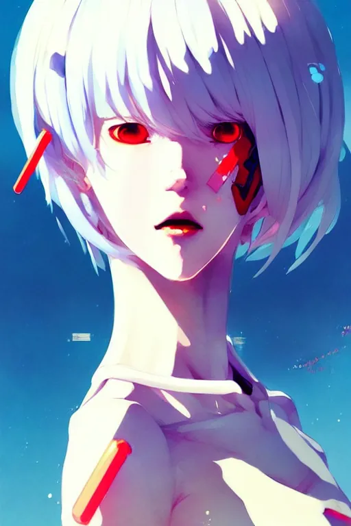 Image similar to a ultradetailed beautiful panting of rei ayanami, by conrad roset, greg rutkowski and makoto shinkai, trending on artstation