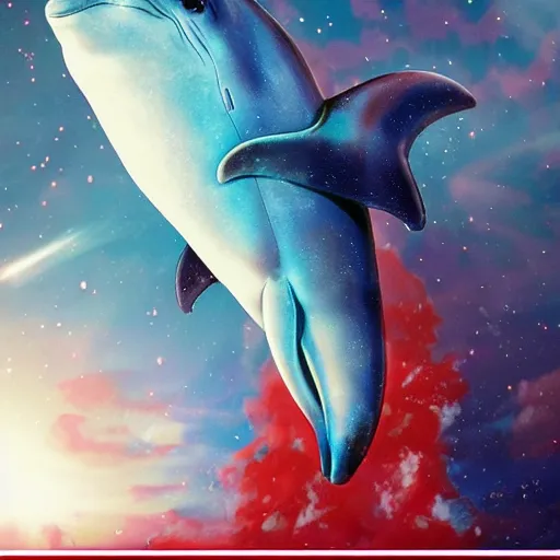 Prompt: clowncore photo - realistic a spaceship that looks like a dolphin | blue and red colors | sci fi fantasy, golden ratio, sharp focus, concept art