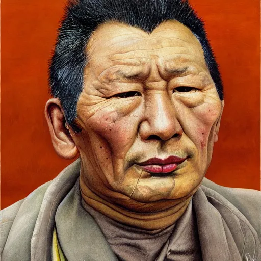 Image similar to high quality high detail painting by lucian freud, hd, portrait of tibetan leader