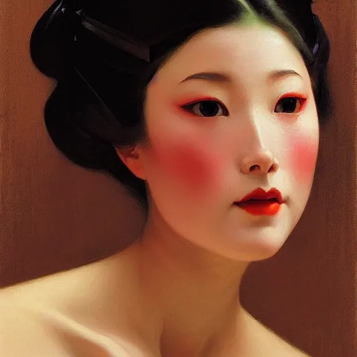 Image similar to yanjun cheng portrait of a beautiful geisha android by norman rockwell, bouguereau