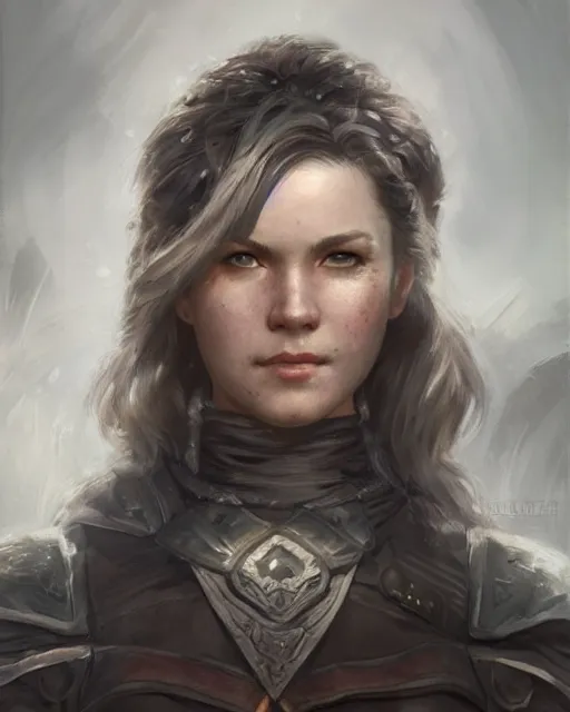 Image similar to the elder scrolls vi, charismatic rugged female nord warrior portrait, illustration, rim light, top light, perfectly shaded, soft painting, art by ross tran, krenz cushart and wenjun lin