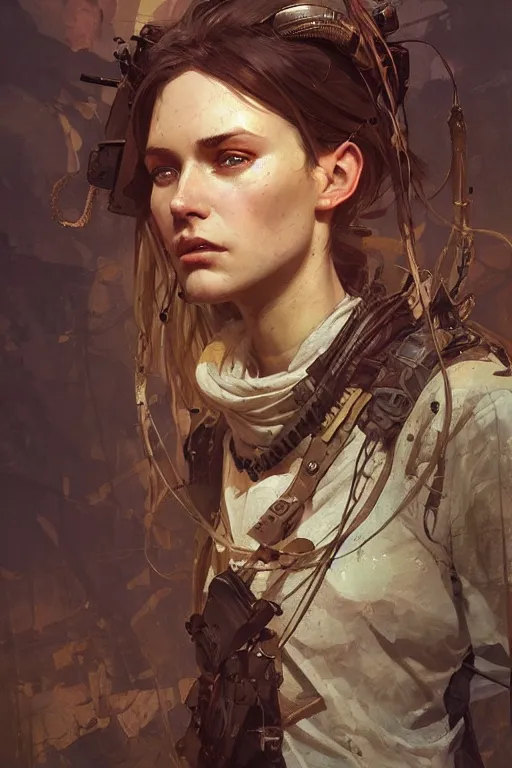 Image similar to A full portrait of a beautiful post apocalyptic Polish explorer, intricate, elegant, highly detailed, digital painting, artstation, concept art, smooth, sharp focus, illustration, art by Krenz Cushart and Artem Demura and alphonse mucha