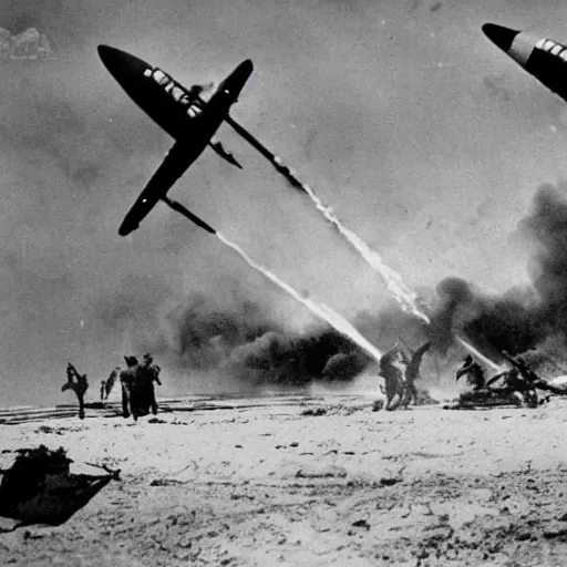 Prompt: ww 2 realistic photo beach landing, explosions