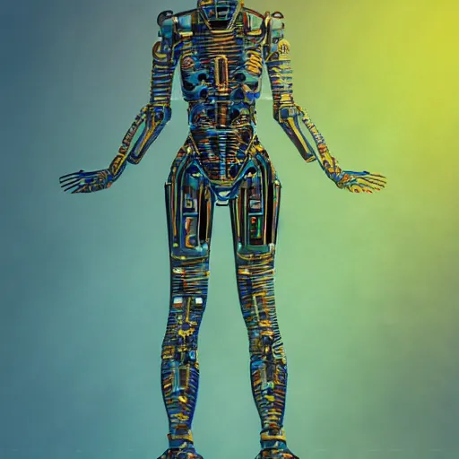 Prompt: a futurist techno - spirit cybernetic mummy, future perfect, award winning digital art