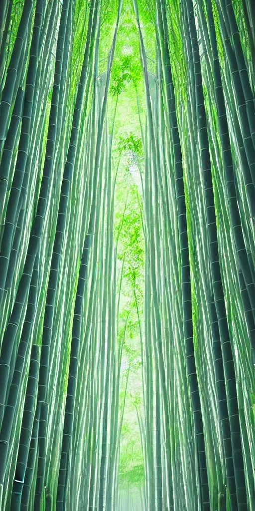 Image similar to a minimalist picture of a beautiful and magical bamboo forest landscape, by petros afshar