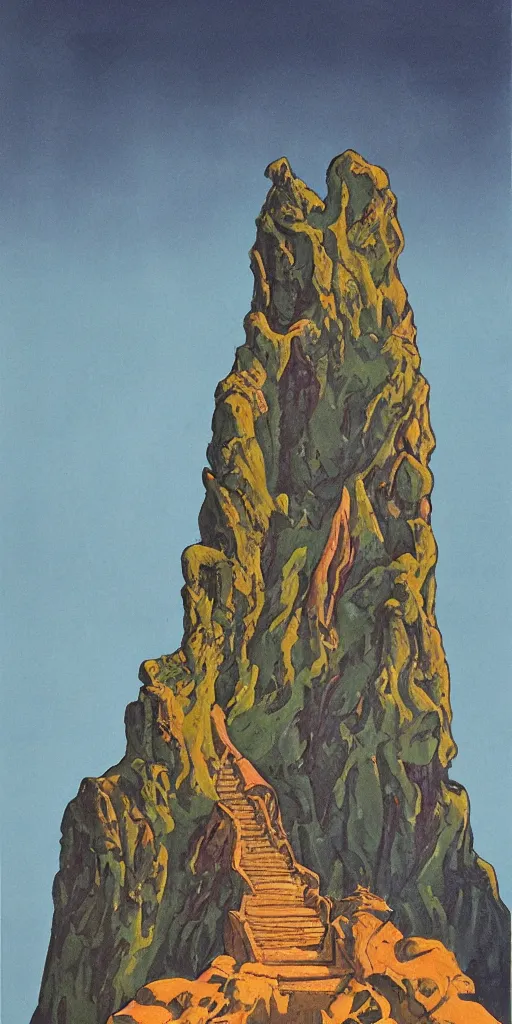 Image similar to a sinister expressive gouache painting of a incan castle by roger dean in the style of art - nouveau art, 8 k