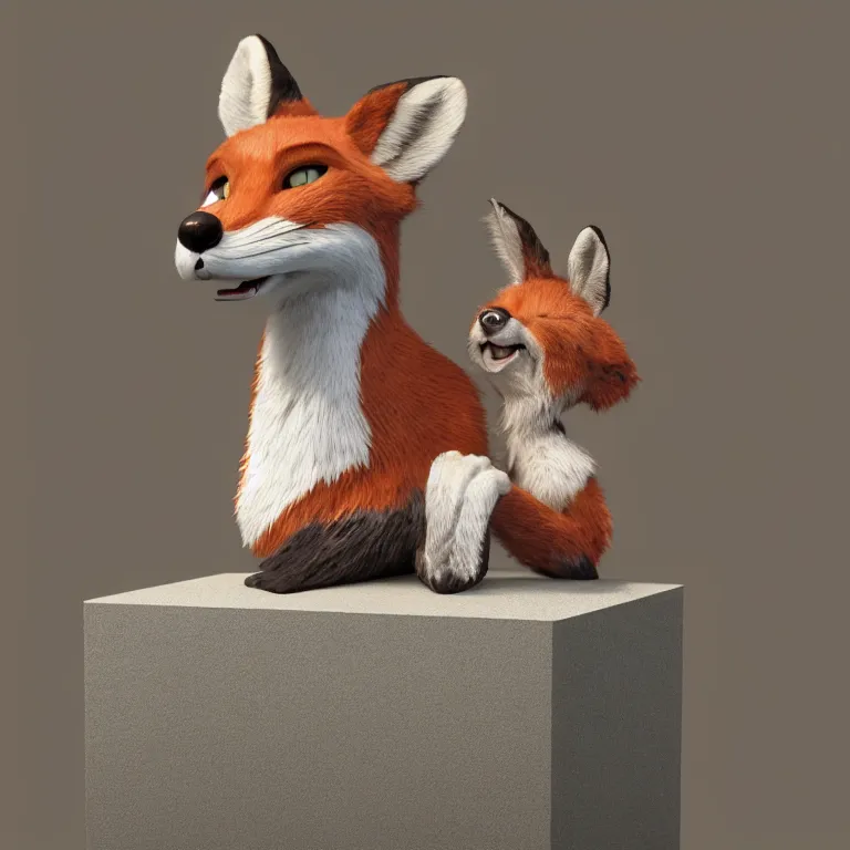 Prompt: hyperrealistic classical bust of a mischievous pixar fox on a pedestal sculpted by ron mueck, hyperrealistic dramatic lighting trending on artstation 8 k