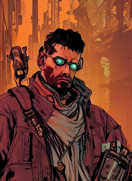 Image similar to cyberpunk detective. portrait by ashley wood and alphonse mucha and laurie greasley and josan gonzalez and james gurney. spliner cell, apex legends, rb 6 s, hl 2, d & d, cyberpunk 2 0 7 7. realistic face. character clothing. vivid color. dystopian setting.