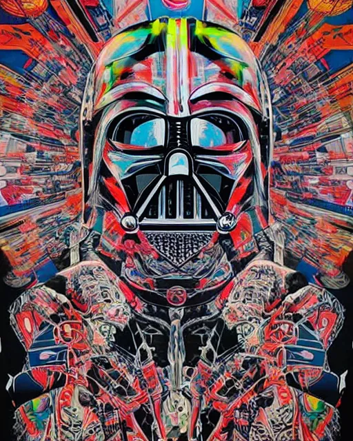 Image similar to Tristan Eaton, maximalism, darth vader, double exposure