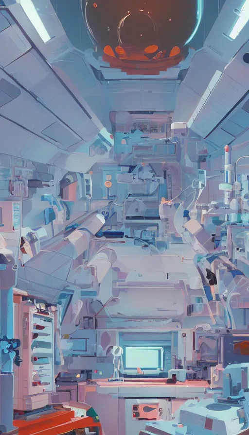 Image similar to laboratory in space, sharp focus, james gilleard, moebius, print, cinematic, game art