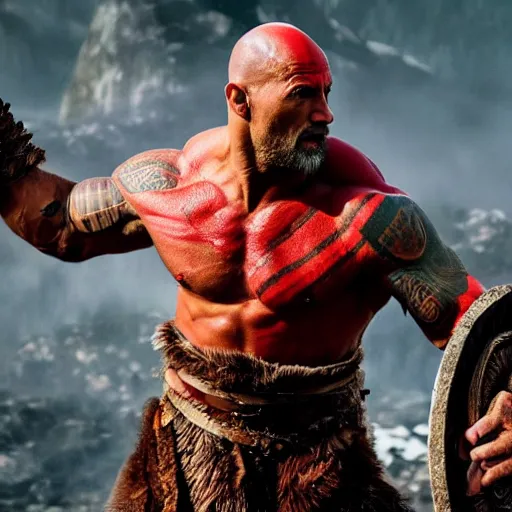 Image similar to Dwayne Johnson as God of war, professional photography