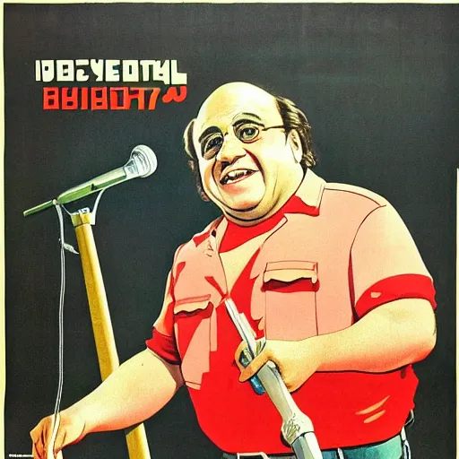 Image similar to Danny devito in a soviet propaganda poster