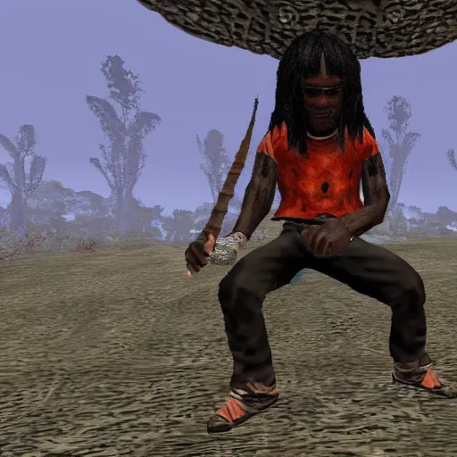 Image similar to screenshot of chief keef in morrowind