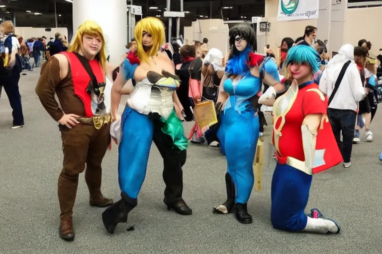 Image similar to clever and hilarious improvised low - cost cosplays at a convention.