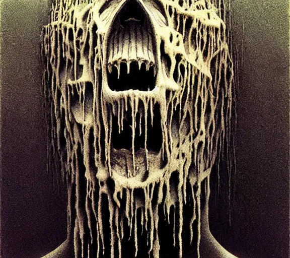 Image similar to face shredded like paper as skin peeling scream, dark, surreal, highly detailed horror dystopian, by zdzisław beksinski, creepy, atmospheric, unsettling
