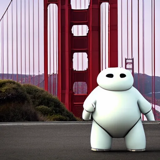 Image similar to “ Baymax in front of the Golden Gate Bridge, portrait, 4K image”