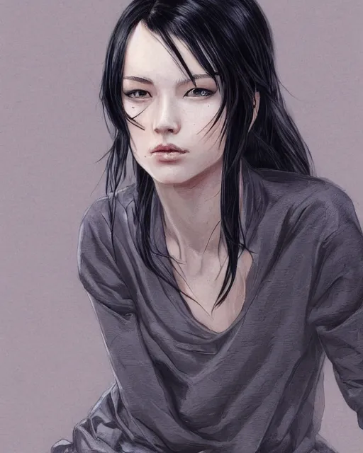 Prompt: portrait of cassandra cain wearing pajamas, attractive, casual intricate, elegant, highly detailed, digital painting, artstation, concept art, smooth, sharp focus, illustration, art by artgerm and h r giger, greg rutkowski and sakimichan