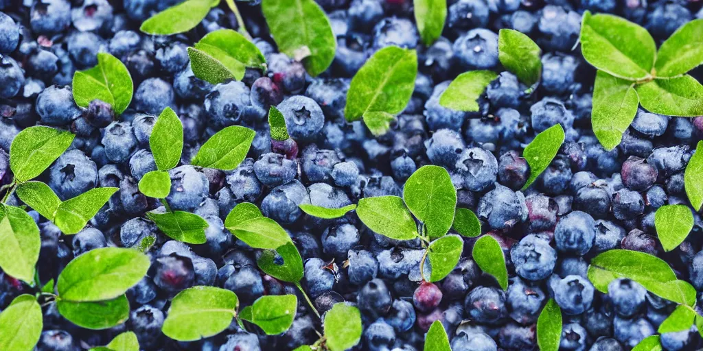 Image similar to artistic medium close-up stylized render of blueberry bushes in a forest. Digital art. 4K. Trending on artstation. Highly detailed. Nature. Artistic. Rustic. Nordic Wild