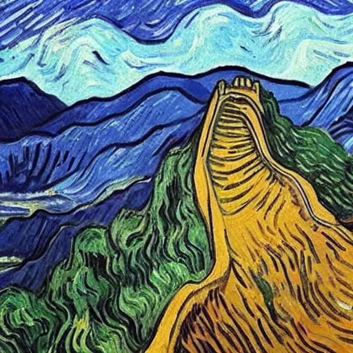 Prompt: the Great Wall，Vincent Van Gogh