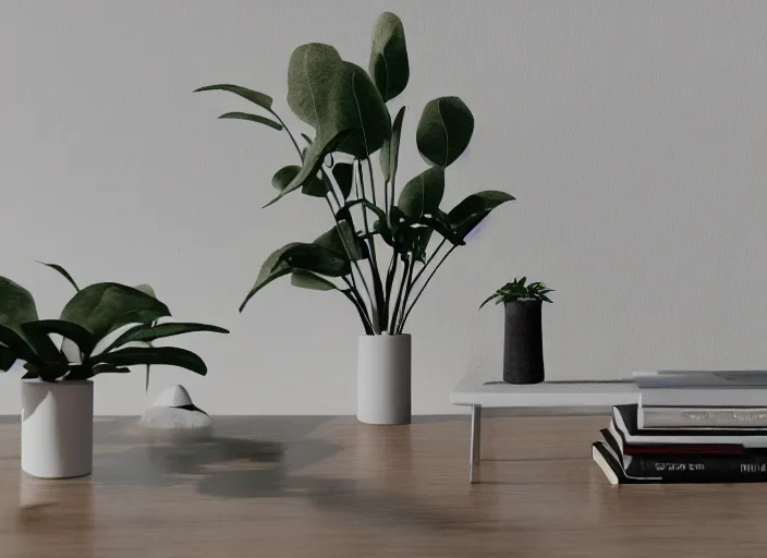 Image similar to a small miniature of a Hinda Prelude 2.0 on a white table near a book and a vase with a plant, 3d render, octane render, unreal engine 5, path tracing, serene landscape, calm, relaxing, beautiful landscape, highly detailed, high quality, 4k, symmetrical, low contrast, centered