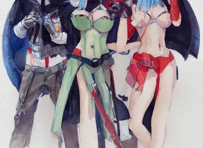 Image similar to concept art of comiket cosplay, pinterest, artstation trending, behance, watercolor, by coby whitmore, silver, laser light,