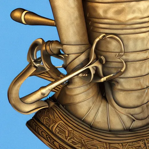 Prompt: a 3 d render of a medieval blowing horn, winding horn, animal horn, higly detailed, mystic, artwork