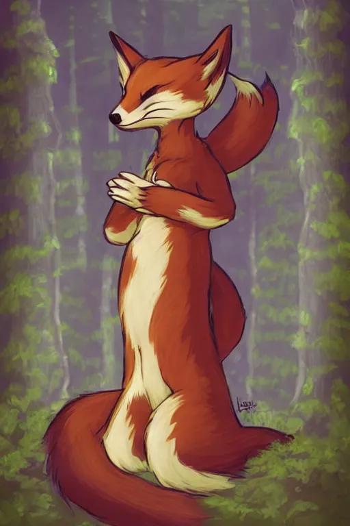 Image similar to a pretty medieval anthropomorphic fox with a fluffy tail in the forest, comic art, trending on furaffinity, cartoon, kawaii, backlighting, furry art!!!, warm shading, concept art, radiant light