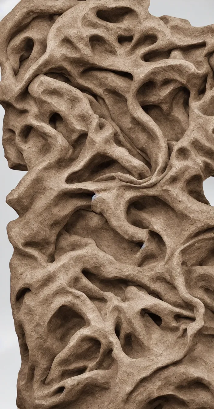 Prompt: sandstone sculpture, metal veins, by gaudi, strong studio light, heavy grain, high quality,