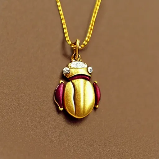 Prompt: a ladybug, as a diamond pendant on a gold chain