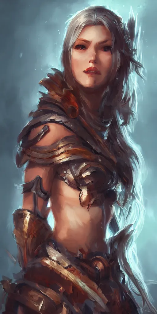 Image similar to head and shoulders focus portrait of a barbarian female high quality focus by wlop and rossdraws