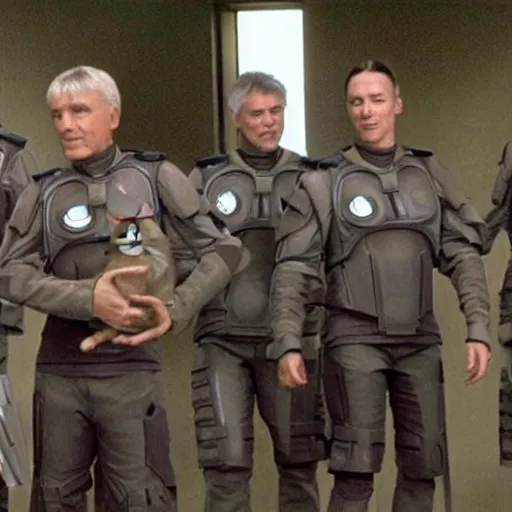 Image similar to stargate sg 1, but the team are cats