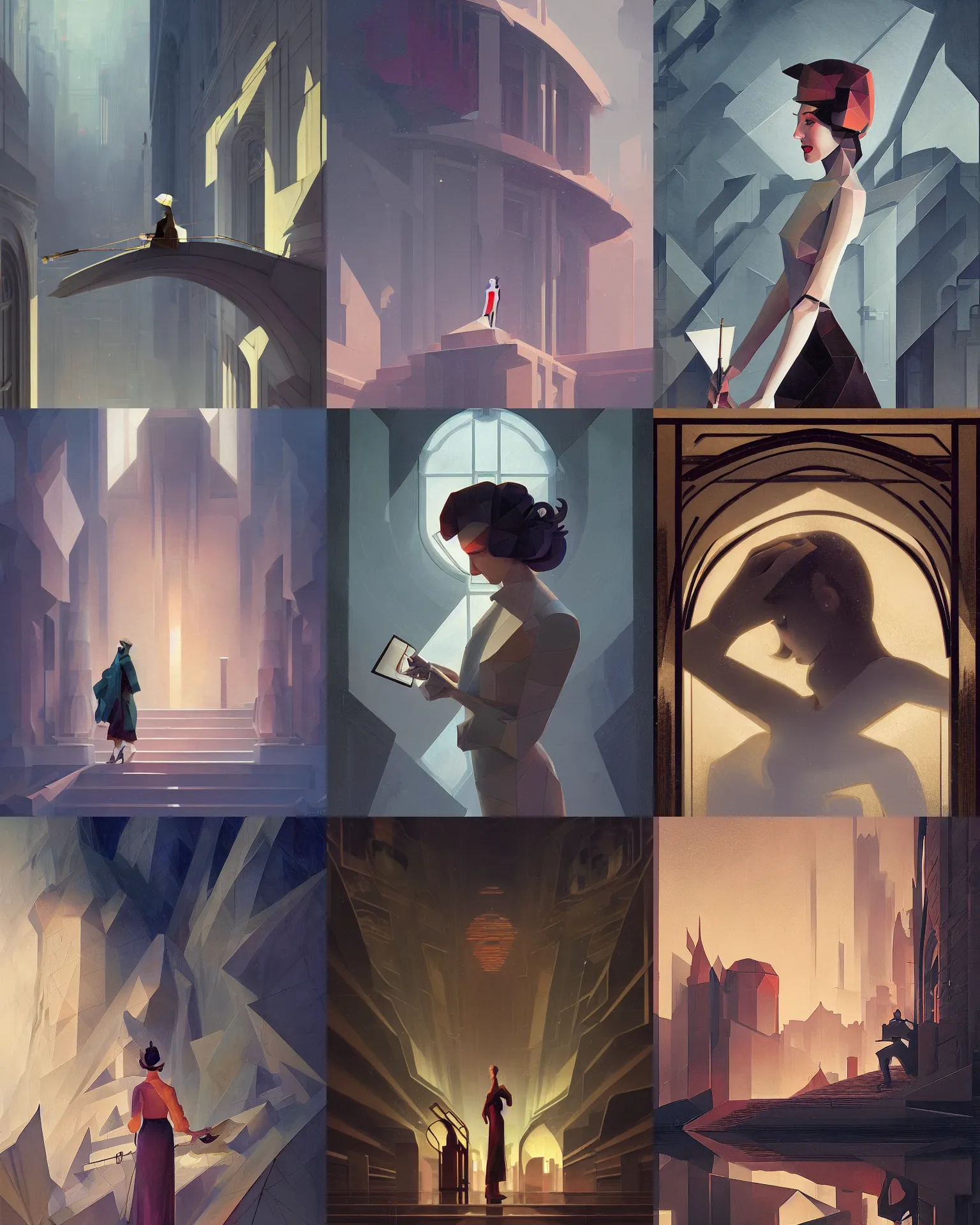 Prompt: art deco painter with a polygonal museum, light dust, magnificent, close up, details, sharp focus, elegant, highly detailed, illustration, by Jordan Grimmer and greg rutkowski and PiNe(パイネ) and 薯子Imoko and 香川悠作 and wlop and maya takamura, intricate, beautiful, Trending artstation, pixiv, digital Art