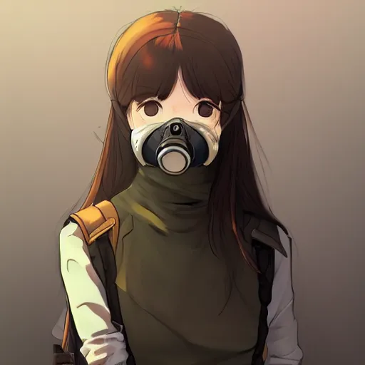 Image similar to medium shot portrait of a girl wearing a gas mask, drawn by WLOP, by Avetetsuya Studios, attractive character, colored sketch anime manga panel, trending on Artstation