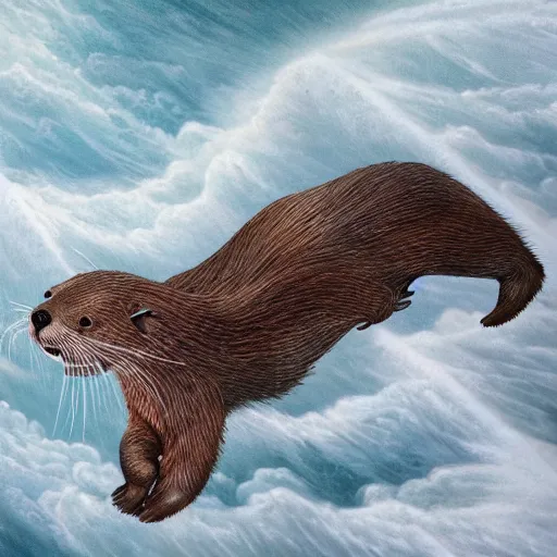 Image similar to illustration hyper detailed otters holding hands in a huge storm cinematic trending on artstation masterpiece