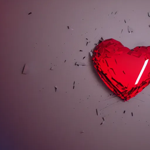 Prompt: red heart shape made out of large shards of glass, 3 d octane render
