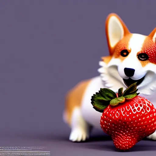 Prompt: corgi made of strawberry, corgi crossed with a strawberry : ornate, dynamic, particulate, intricate, elegant, highly detailed, centered, artstation, smooth, sharp focus, octane render