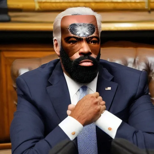 Image similar to joe biden dressed as mr. t testifying in court