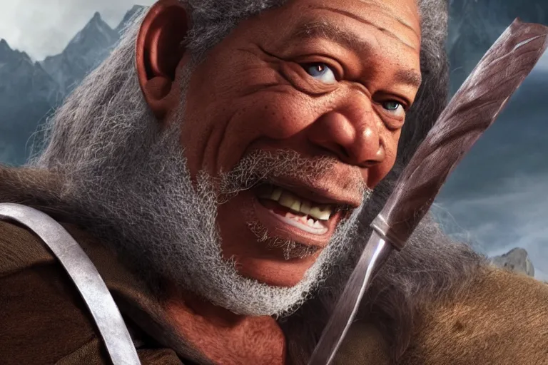 Prompt: morgan freeman starring as gimli in lord of the rings, full body, still from a pixar movie, high quality 3 d render, movie, pixar, renderman, 4 k, artstation