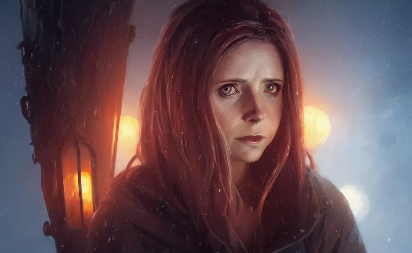 Image similar to highly detailed portrait of buffy the vampire slayer, in 3 0 days of night, stephen bliss, unreal engine, fantasy art by greg rutkowski, loish, rhads, ferdinand knab, makoto shinkai and lois van baarle, ilya kuvshinov, rossdraws, tom bagshaw, global illumination, radiant light, detailed and intricate environment