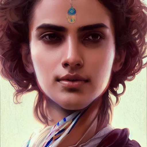 Image similar to Anxious good looking pale young Indian doctors wearing American clothes at the airport, portrait, elegant, intricate, digital painting, artstation, concept art, smooth, sharp focus, illustration, art by artgerm and greg rutkowski and alphonse mucha