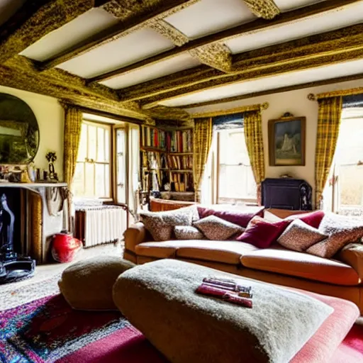 Prompt: inside an opulent scotish cottage