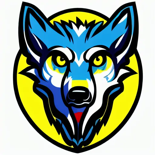 Image similar to a nice beautiful e-sports logo of a howling wolf with full moon, svg vector, blue and yellow, flat colors