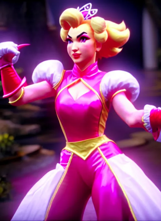 Prompt: princess peach in mortal kombat 1 1, ps 5 screen capture, 4 k