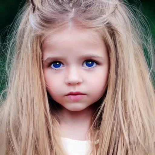 Prompt: Long blond hair brown eyes cute angel girl